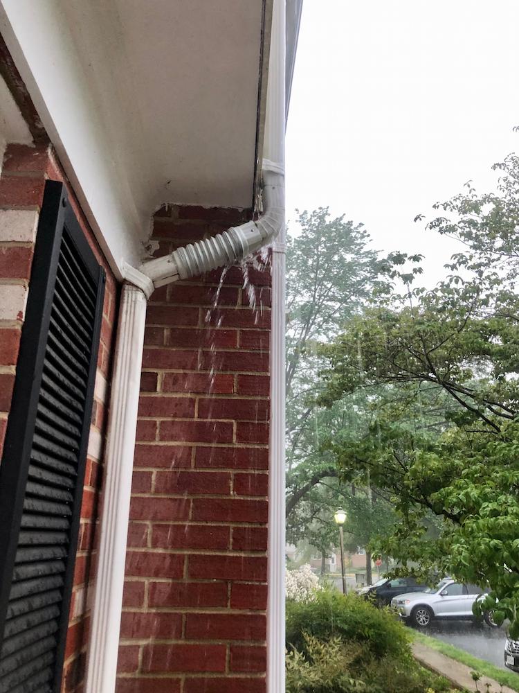 Beard Roofing can help you address Fishers Hail Damage issues image shows leaking gutter