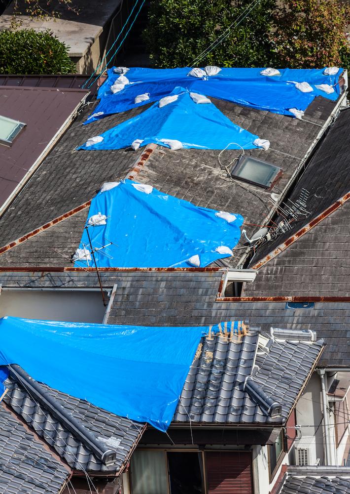 Tackle Noblesville Storm Damage issues with help from Beard Roofing & Exteriors image shows blue tarps on roof